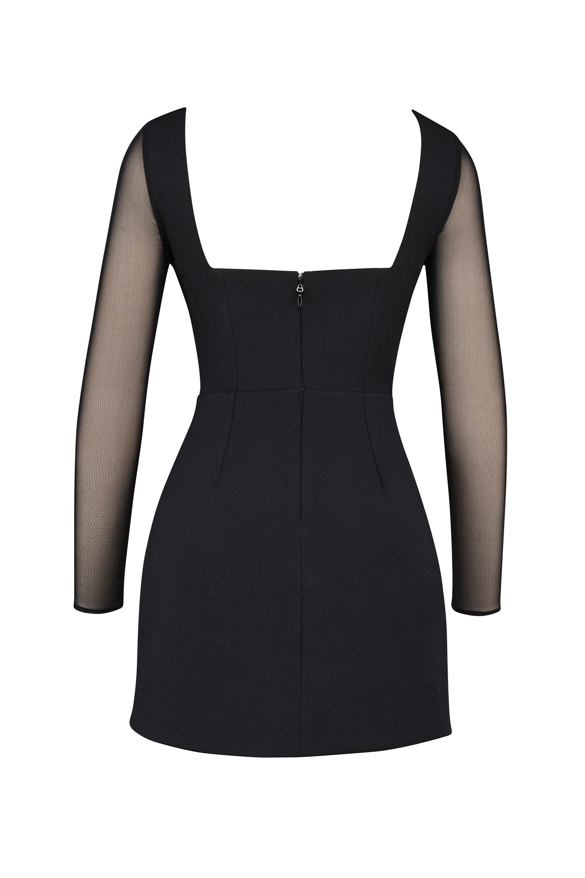 Angelie Black Stretch Crepe Plunge Mini Dress