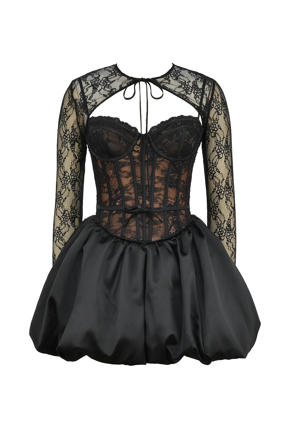 Beauty Black Lace Puffball Mini Dress