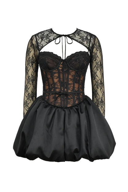 Beauty Black Lace Puffball Mini Dress