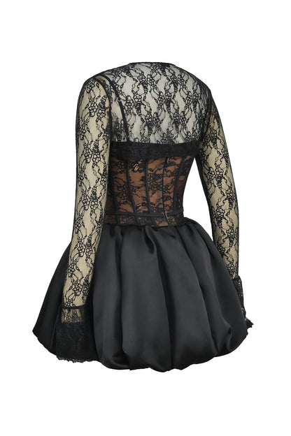 Beauty Black Lace Puffball Mini Dress