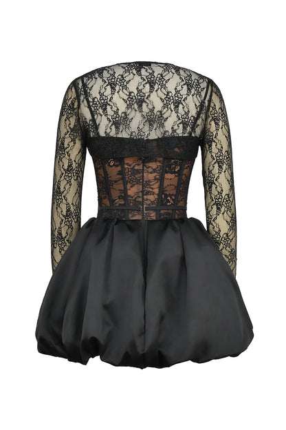 Beauty Black Lace Puffball Mini Dress
