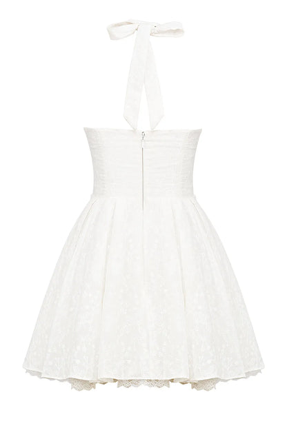 Harriet White Broderie Anglais Halter Mini Dress