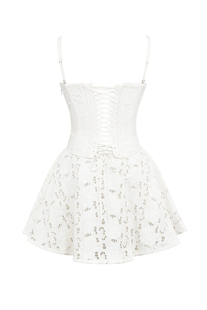 Elara White Broderie Anglais Mini Dress