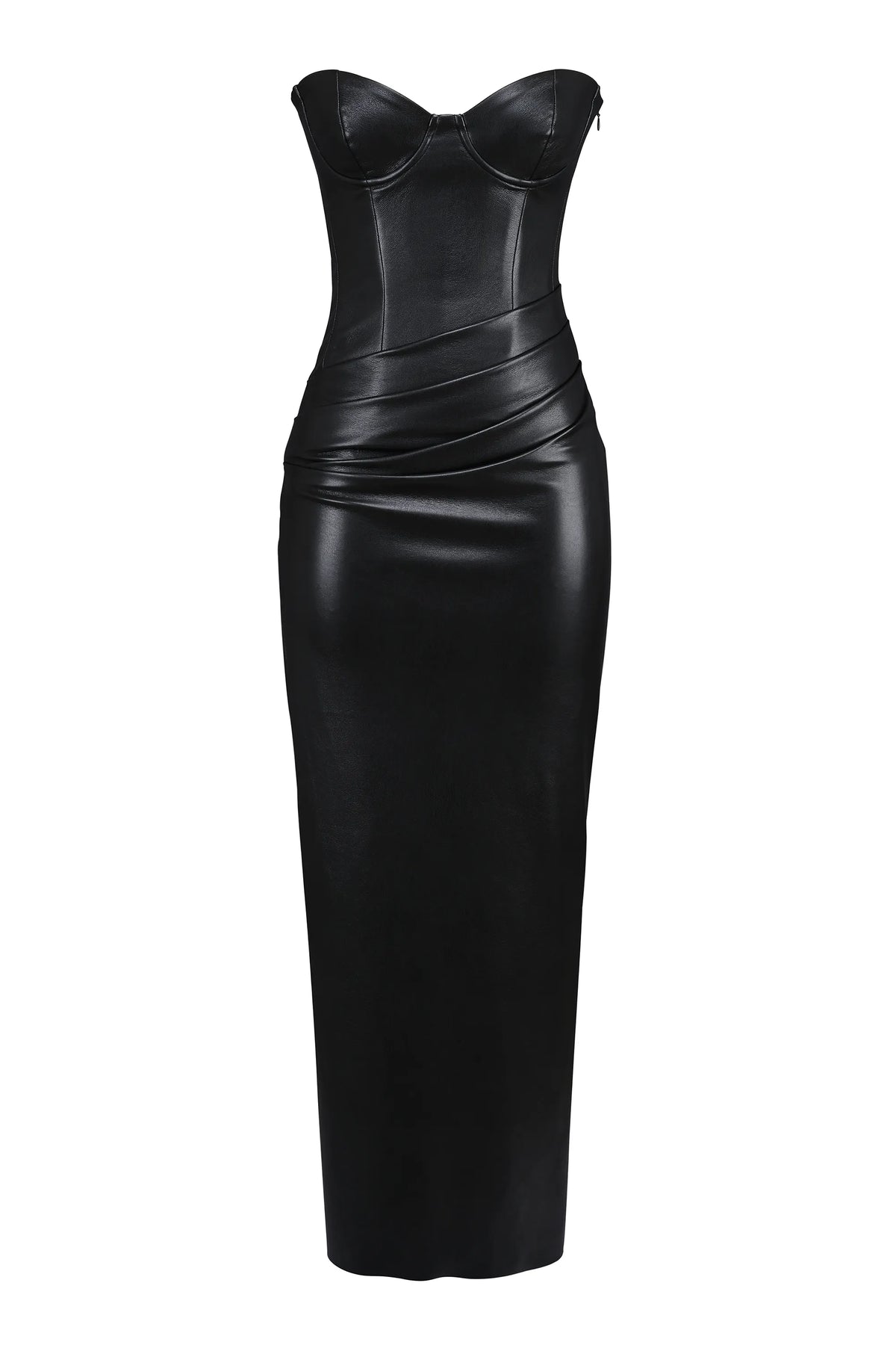 Juliana Black Strapless Vegan Leather Midi Dress