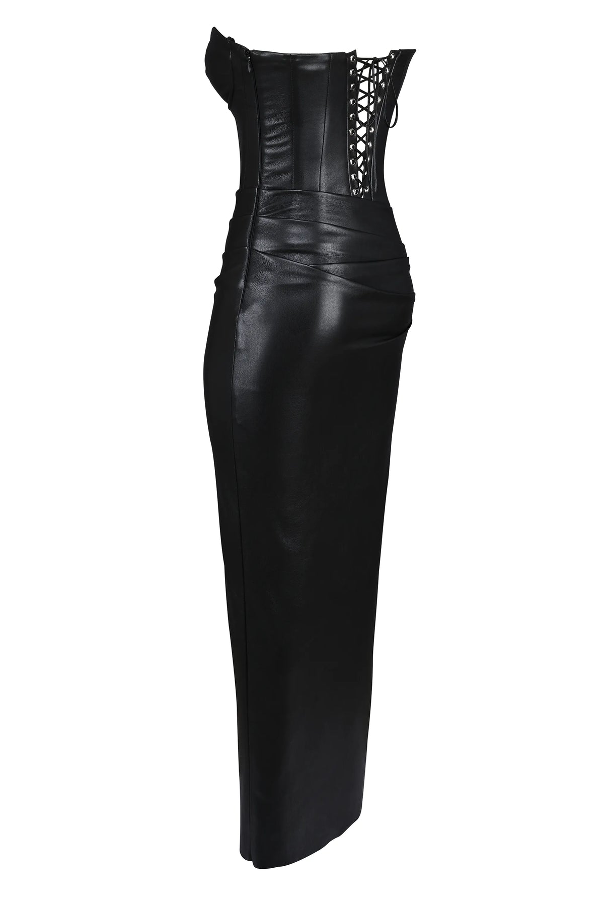 Juliana Black Strapless Vegan Leather Midi Dress