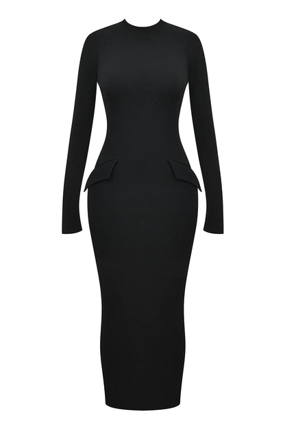 Marie-Louise Black Turtleneck Maxi Dress