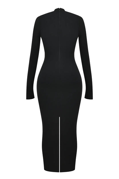Marie-Louise Black Turtleneck Maxi Dress