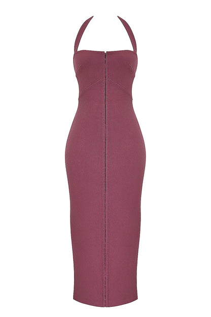 Mia Mulberry Twill Halter Maxi Dress
