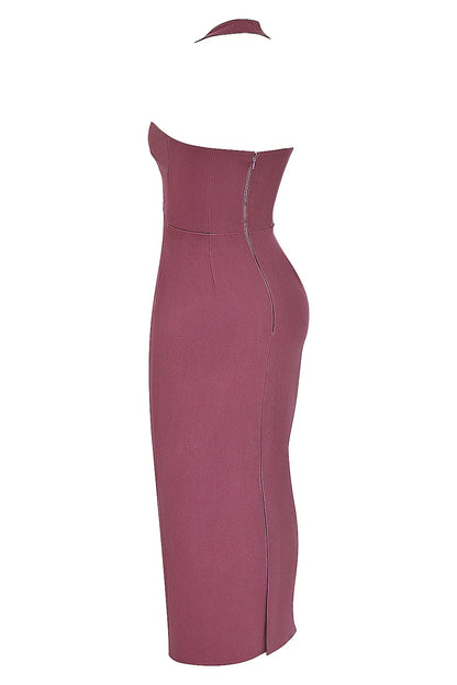 Mia Mulberry Twill Halter Maxi Dress