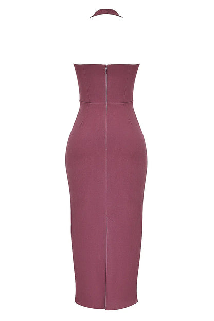Mia Mulberry Twill Halter Maxi Dress