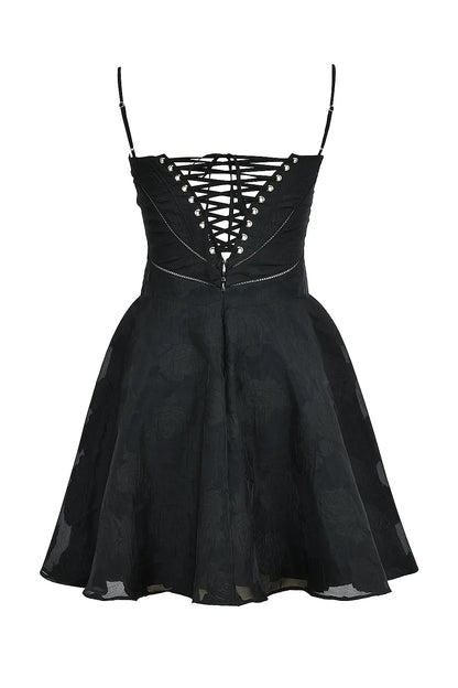 Serenita Black Floral Lace Back Mini Dress