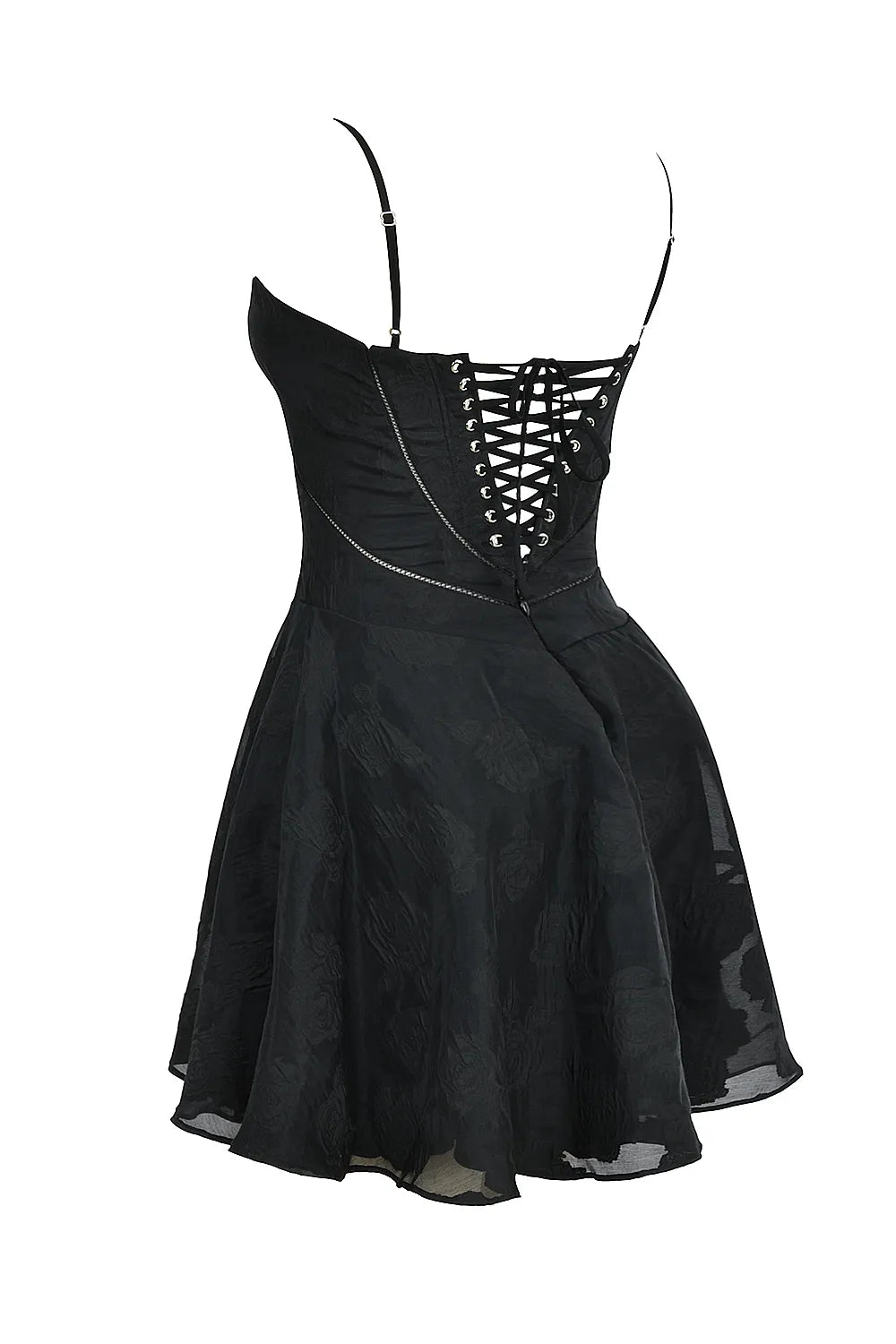 Serenita Black Floral Lace Back Mini Dress