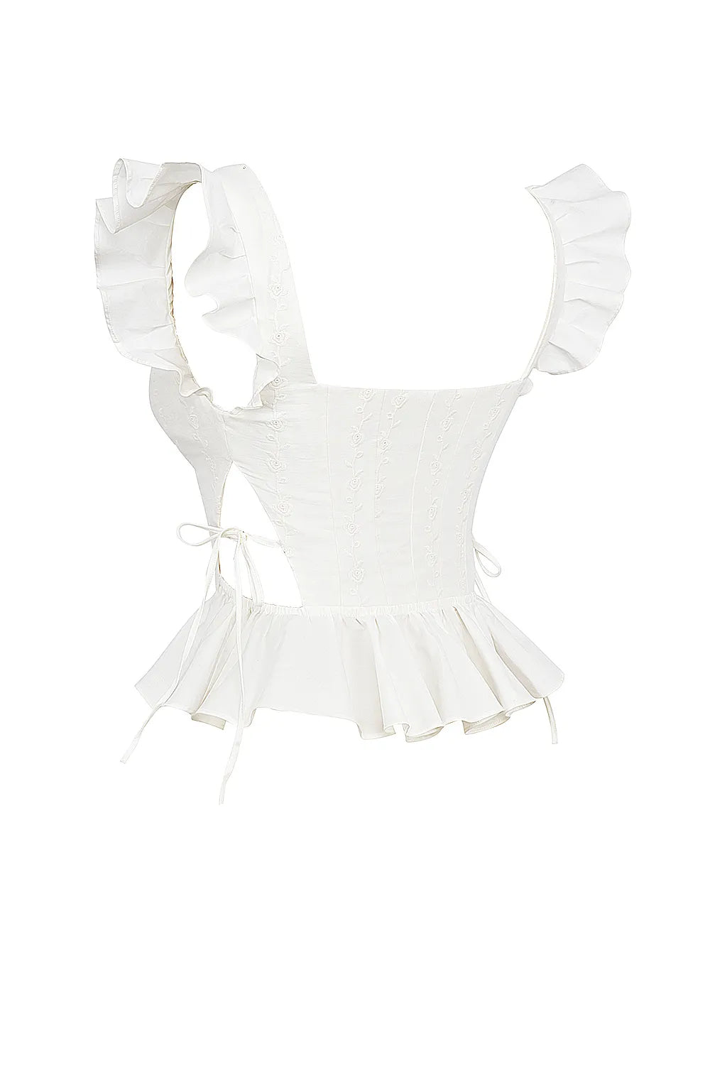 Lilibet White Embroidered Cotton Peplum Corset Top