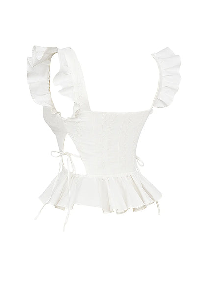 Lilibet White Embroidered Cotton Peplum Corset Top