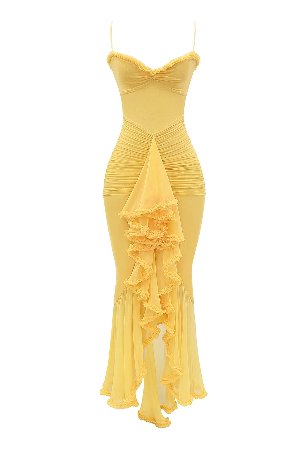 Gabbi Apricot Ruffled Front Gown