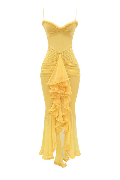 Gabbi Apricot Ruffled Front Gown