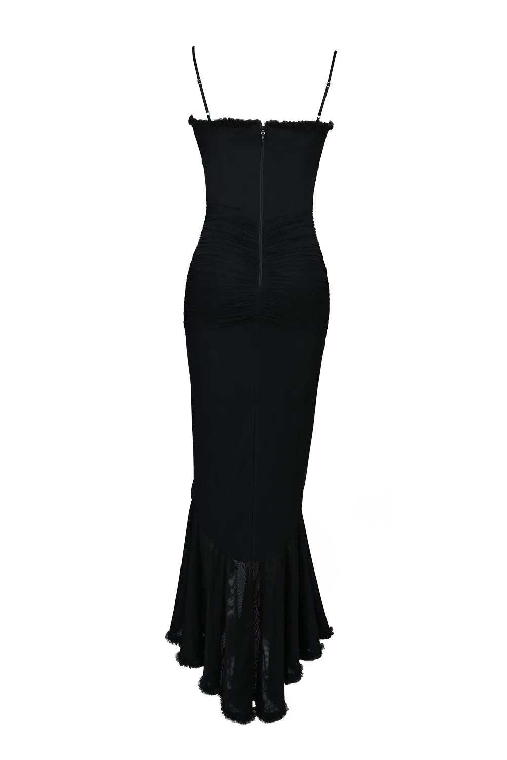 Gabbi Black Mesh Ruffled Front Gown
