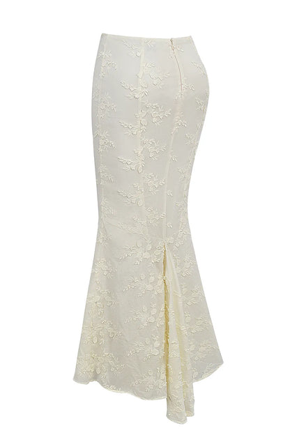 Veronica Vintage Ivory Embroidered Godet Maxi Skirt