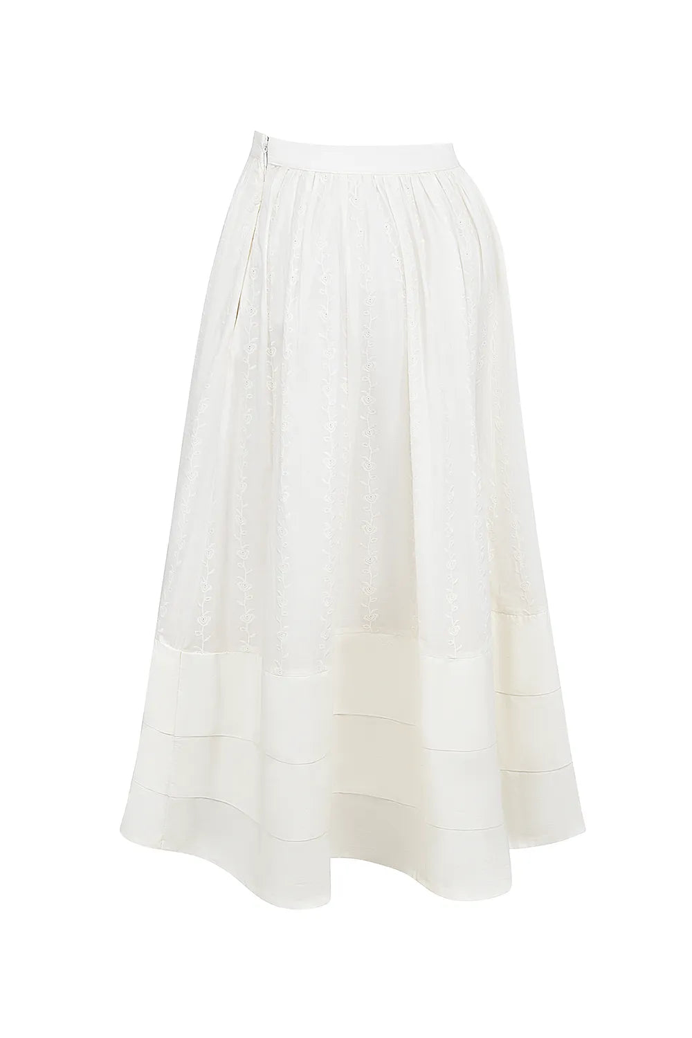 Augustine White Embroidered Cotton Midi Skirt
