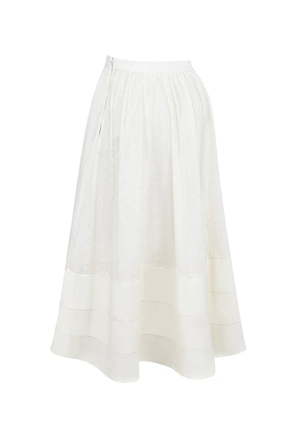 Augustine White Embroidered Cotton Midi Skirt
