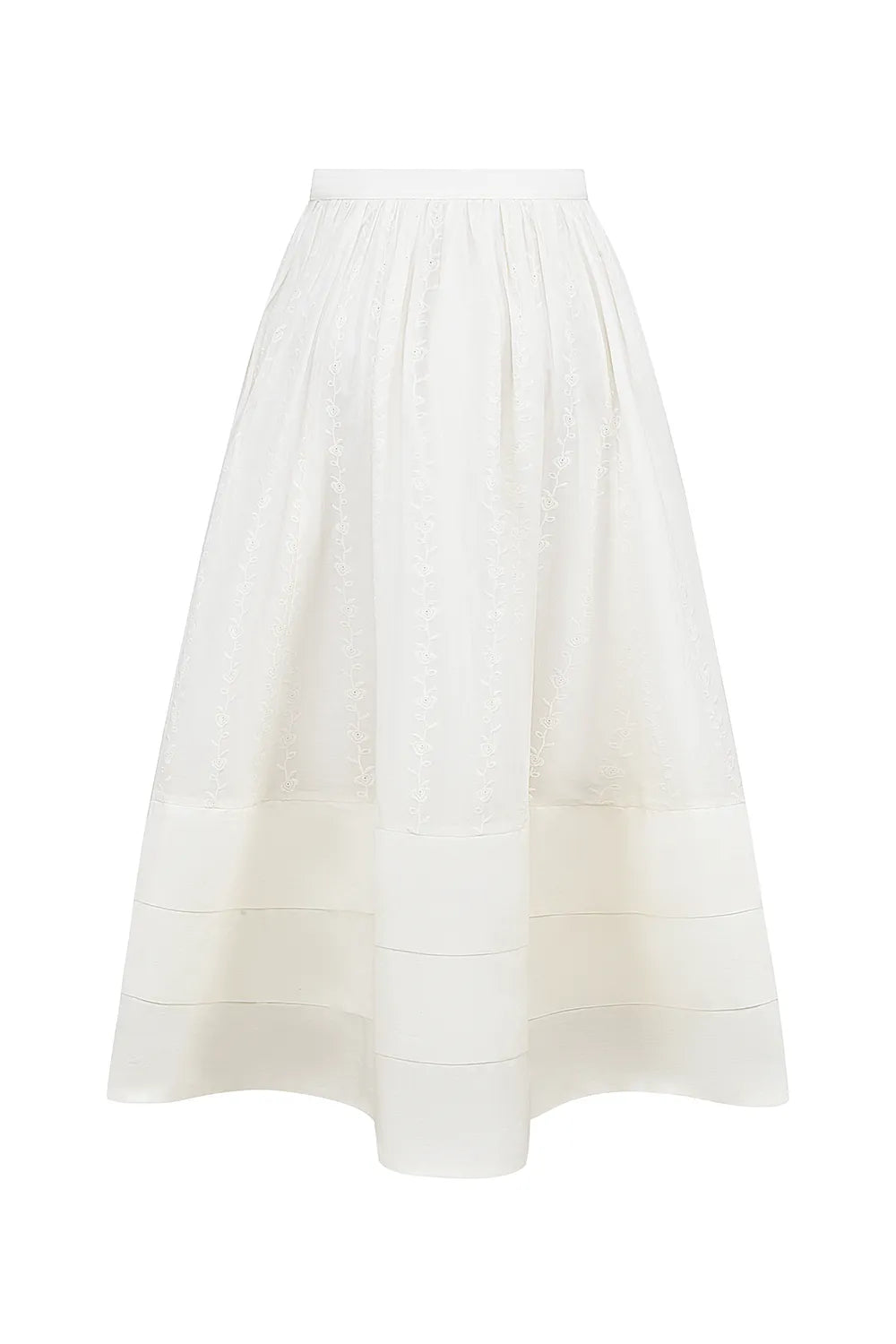 Augustine White Embroidered Cotton Midi Skirt