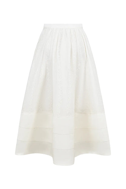 Augustine White Embroidered Cotton Midi Skirt
