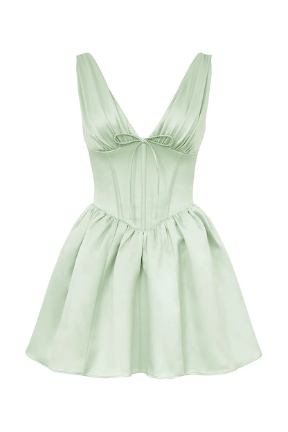 Emmeliette Pistachio Satin Mini Dress