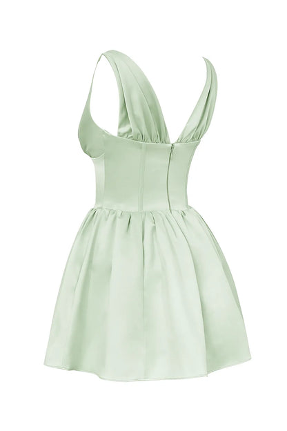 Emmeliette Pistachio Satin Mini Dress