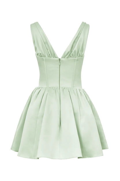 Emmeliette Pistachio Satin Mini Dress