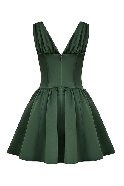 Emmeliette Forest Green Satin Mini Dress