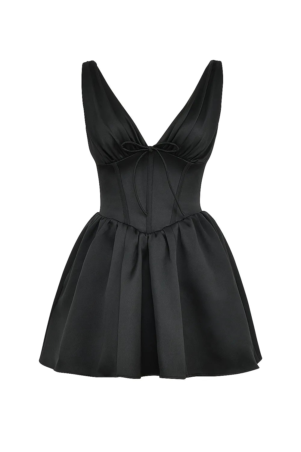 Emmeliette Black Satin Mini Dress