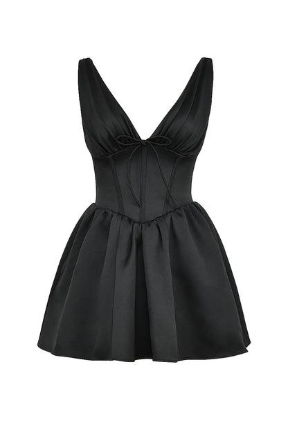 Emmeliette Black Satin Mini Dress