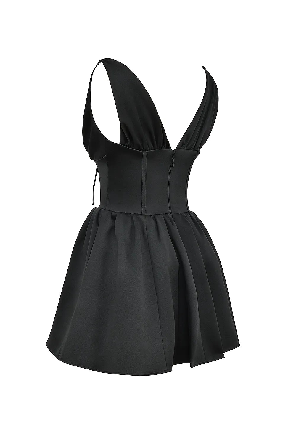 Emmeliette Black Satin Mini Dress