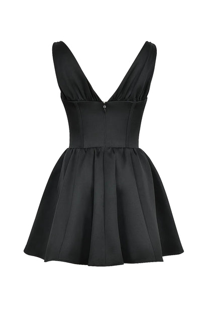 Emmeliette Black Satin Mini Dress