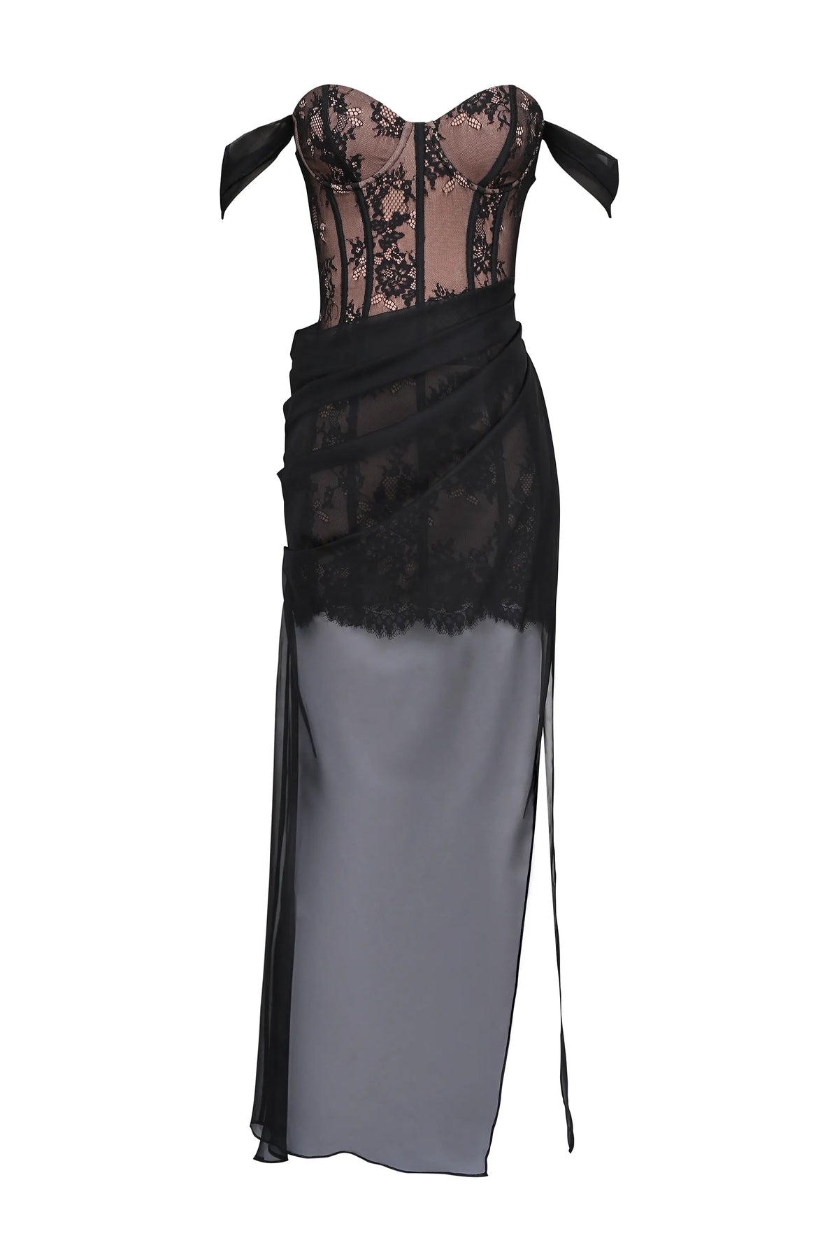 Debut Black Off Shoulder Lace Maxi Dress