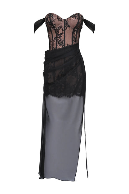Debut Black Off Shoulder Lace Maxi Dress