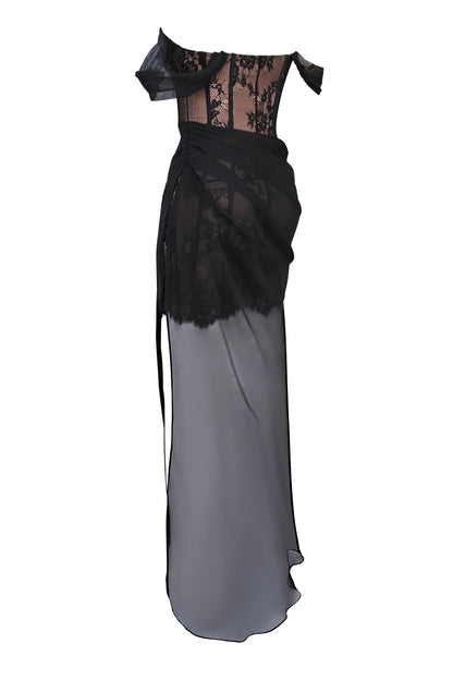 Debut Black Off Shoulder Lace Maxi Dress