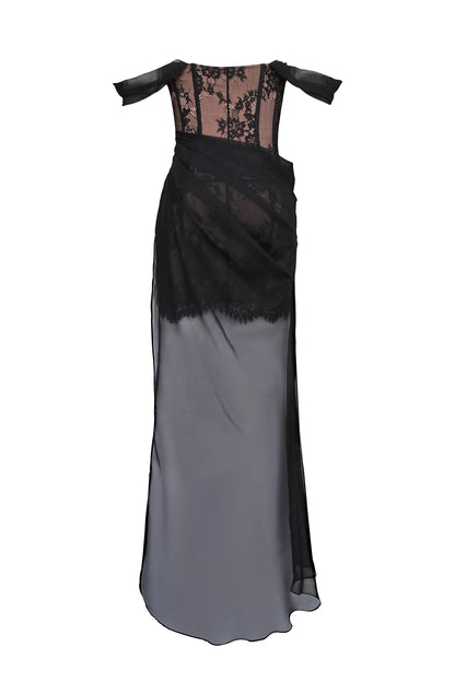 Debut Black Off Shoulder Lace Maxi Dress
