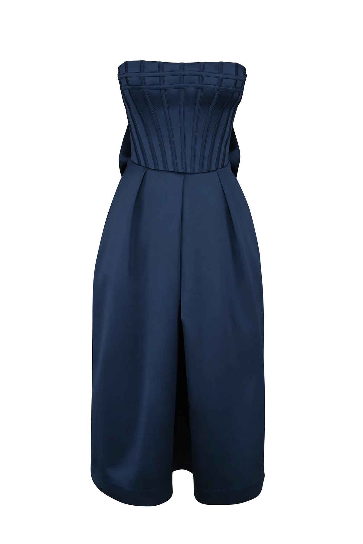Bellina Midnight Blue Strapless Detachable Bow Midi Dress