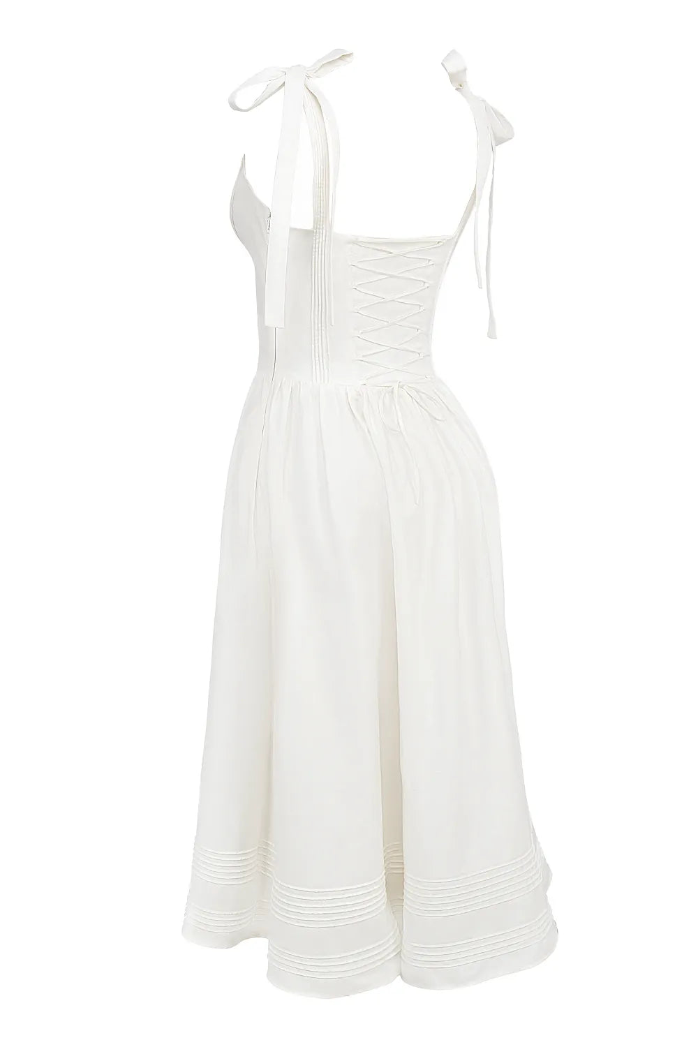 Hattie White Pin Tuck Cotton Midi Sundress
