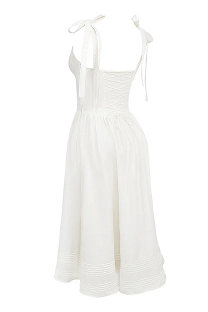 Hattie White Pin Tuck Cotton Midi Sundress