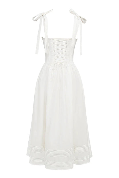 Hattie White Pin Tuck Cotton Midi Sundress