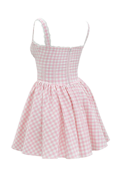 Brigitte Strawberry Shortcake Gingham Corset Mini Dress