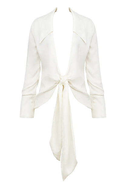 Hope White Draped Tie Front Shirt