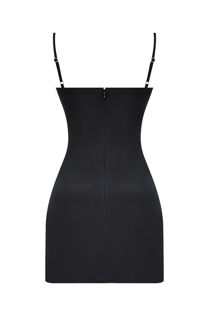Dainty Black Square Neck A-Line Mini Dress