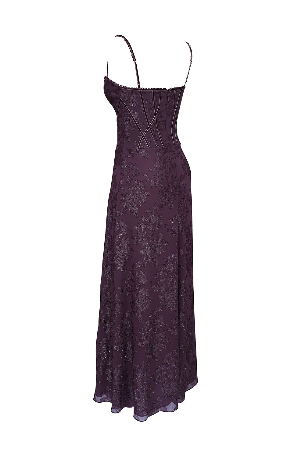 Esme Grape Lurex Chiffon Maxi Dress