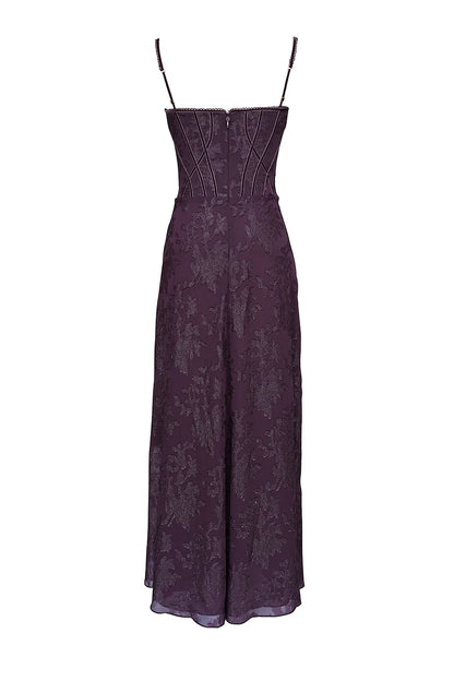 Esme Grape Lurex Chiffon Maxi Dress