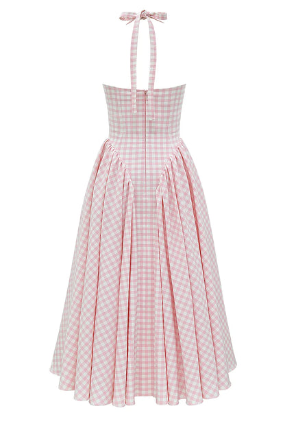 Marilyn Strawberry Shortcake Gingham Halter Midi Sundress