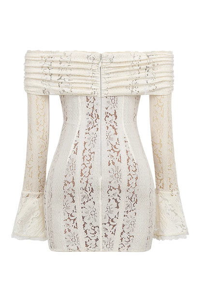 Sadie Vintage Cream Floral Lace Off Shoulder Mini Dress