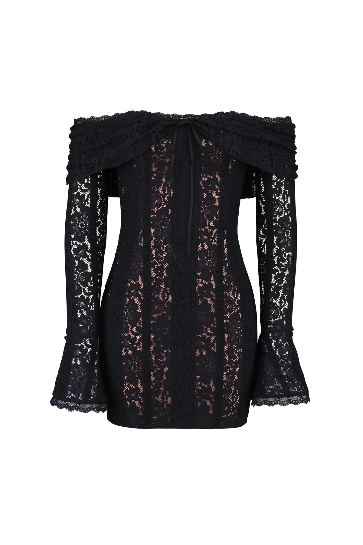 Sadie Black Floral Lace Off Shoulder Mini Dress